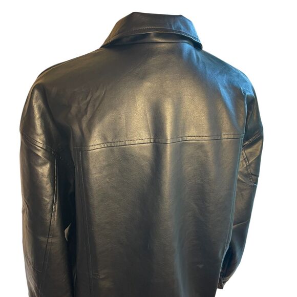 Automet Womens Black Faux Leather Bomber Jacket Sz M Zip Up Minimalist Modern - Picture 11 of 14